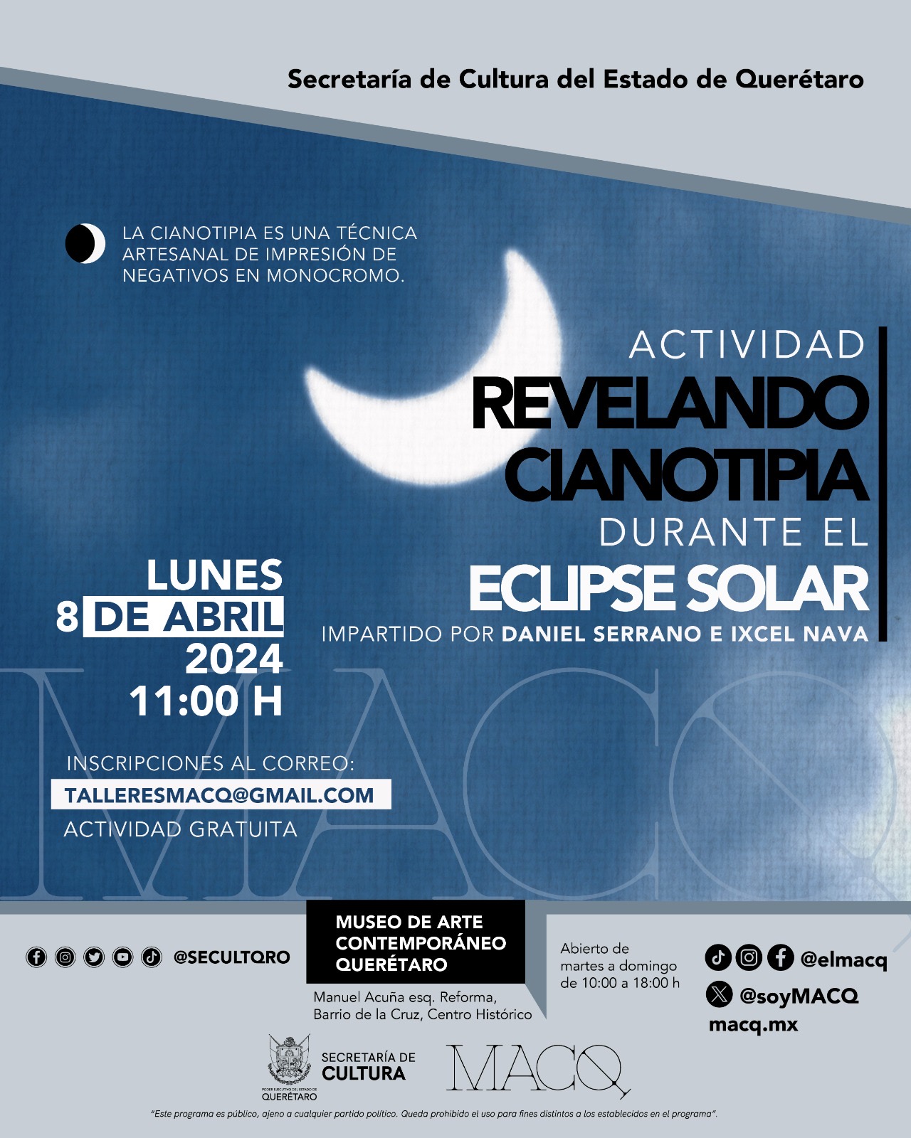 Invita el MACQ a la actividad Revelando Cianotipia con motivo del eclipse