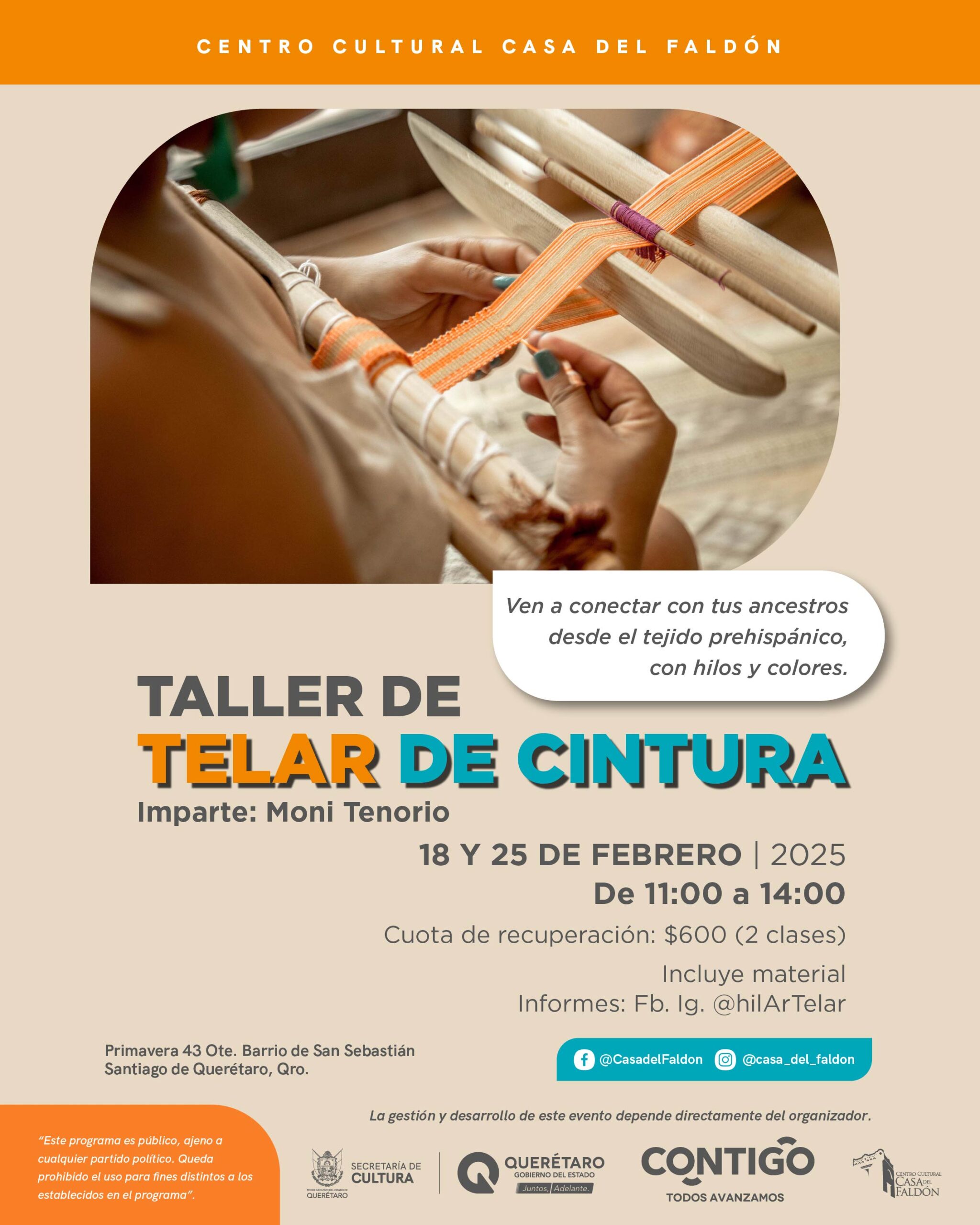 Invita SECULT a participan en taller de telar de cintura en La Casa del Faldón